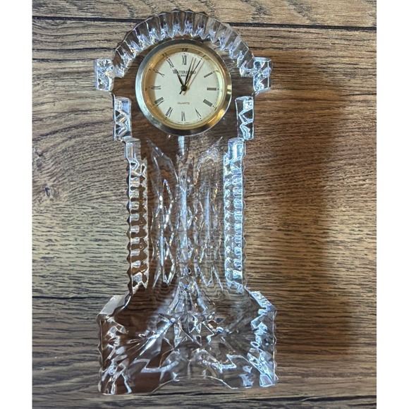 Vtg Waterford Crystal Grandfather Desk Clock Gold Quartz 5 3/4 inches tall - Picture 4 of 5